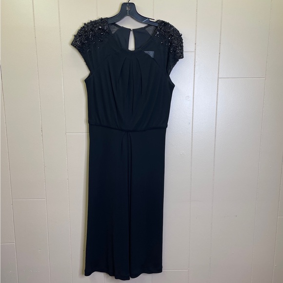 Badgley Mischka Embellished Cap Sleeve Sheath Dress Size 6 Solid Black - Picture 7 of 8